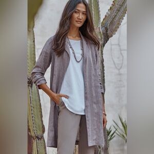 NWOT Pure Jill J.Jill 100% Linen Duster Jacket Small Oatmeal Open Front